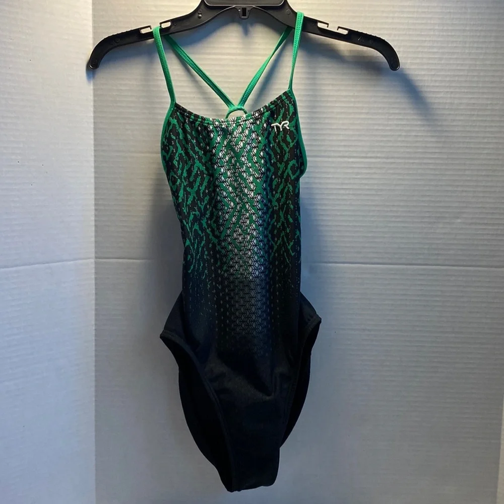 TYR, Swim Practice suit, Size 28 (US), Green/Black - Picture 1 of 4